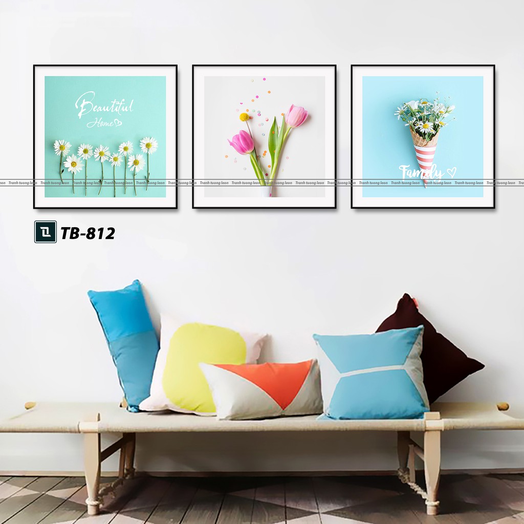 Set 3 tranh Canvas mẫu hoa vuông