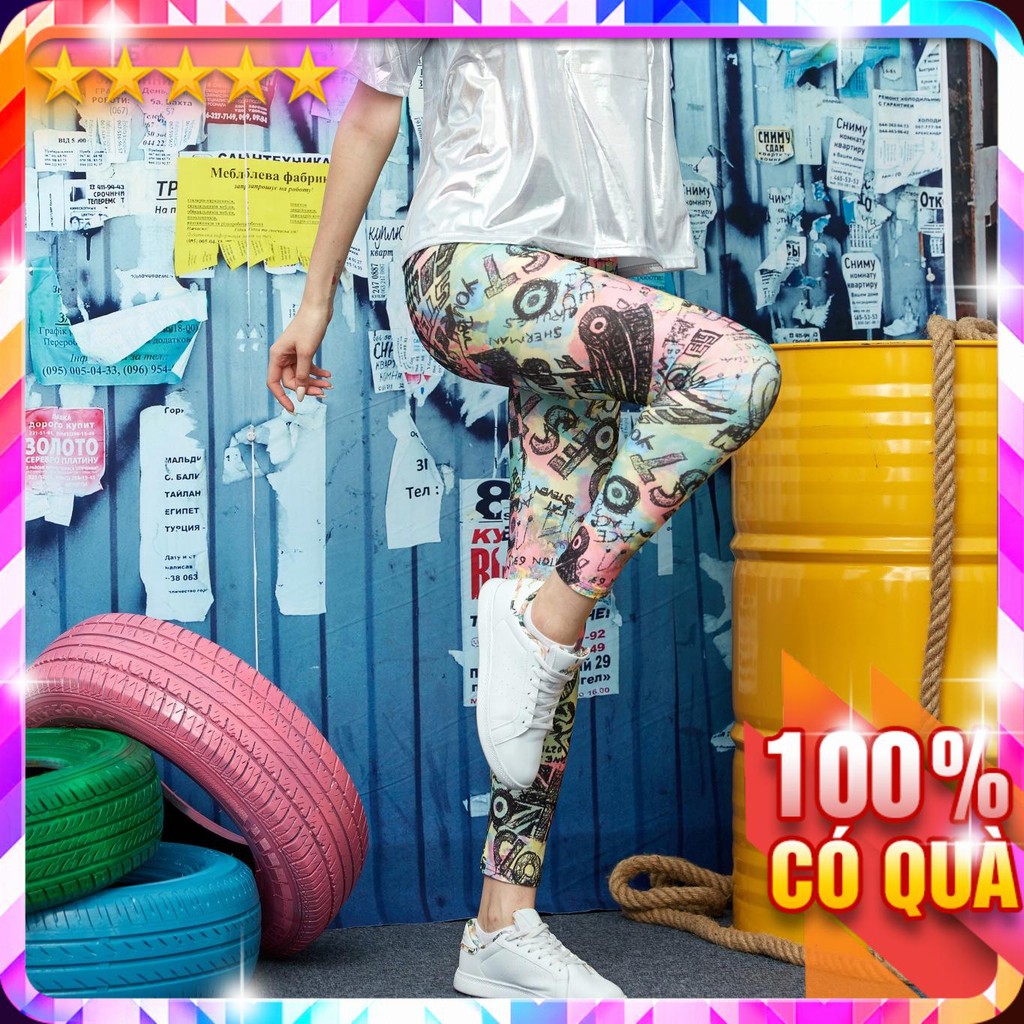 Quần Thể Thao Legging Tập Gym Yoga Cầu Vồng Phối Chữ Cá Tính