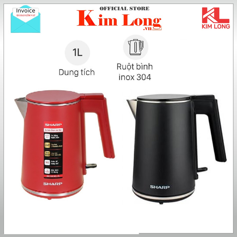 Bình ấm đun siêu tốc Sharp 1.0 lít EKJ-10DVPS-RD/BK - Bảo hành 12 tháng chính hãng