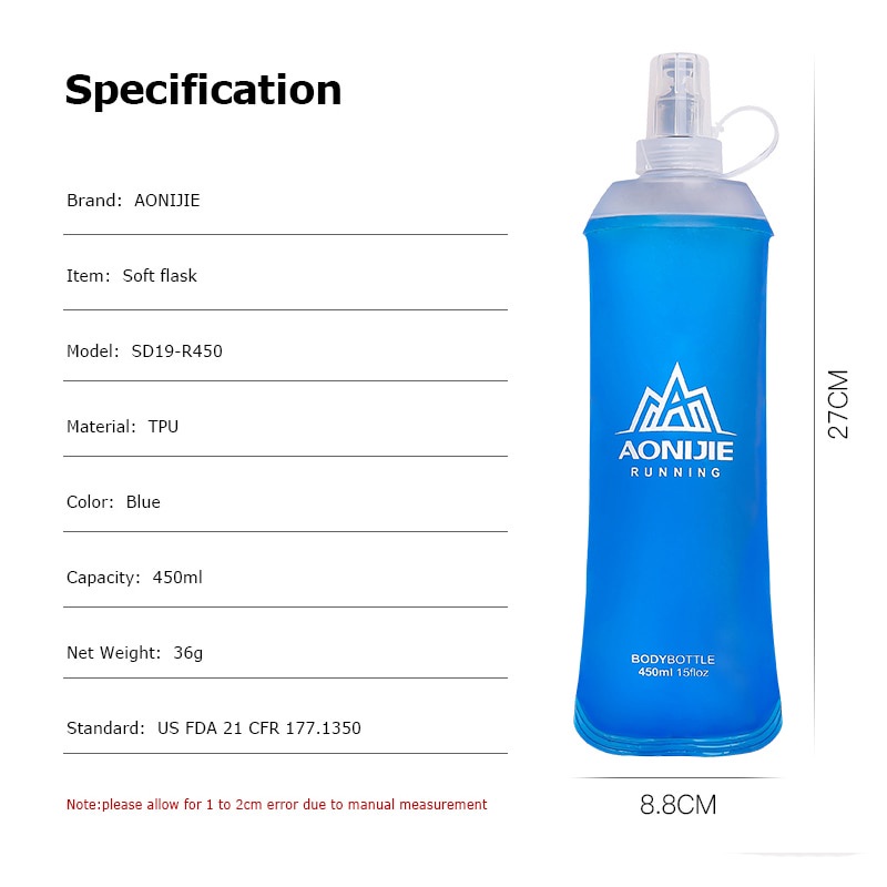 Aonijie SD19 Bình Nước Thể Thao 450ml Chất Liệu TPU Mềm Gấp Gọn Không BPA Bình Đựng