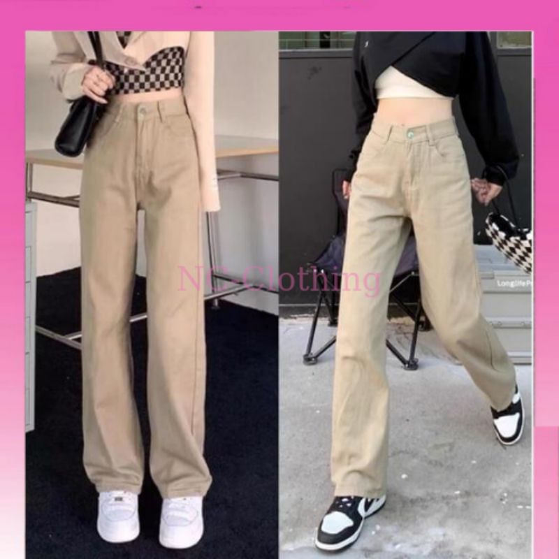 Quần ống rộng màu be chất vải kaki