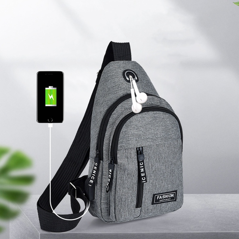 Túi Đeo Chéo Ngực Đựng Điện Thoại Có Cổng Sạc USB Phong Cách Thể Thao