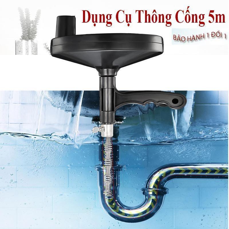 Dụng Cụ Thông Tắc Cống, Tắc Bồn Cầu, Chậu Rửa, Nhà Tắm, Bồn Rữa Mặt, Bồn Rữa Chén Bát Dây Dài 5m Tiện Dụng Thao Tác Đơn