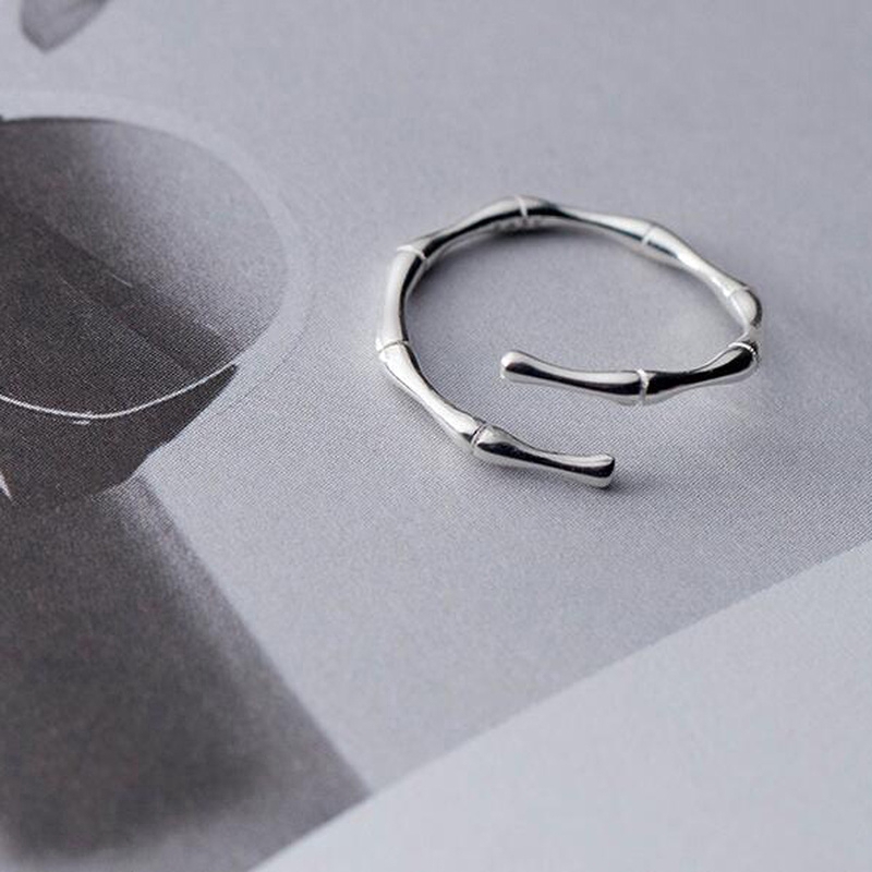 Nhẫn bạc giả khúc tre thiết kế đơn giản điều chỉnh được cho nữ