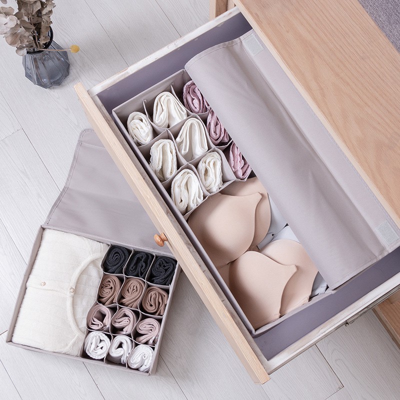 Hộp vải đựng đồ lót, tất, vớ, có nắp nhiều ngăn tiện lợi/Giỏ đựng đồ lót chia ngăn