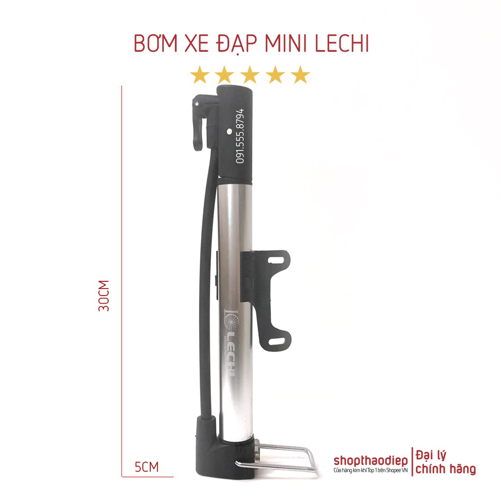 [HÀNG CHÍNH HÃNG] Bơm Xe Đạp Thể Thao Cao Cấp Mini Có Đồng Hồ Treo Xe LECHI