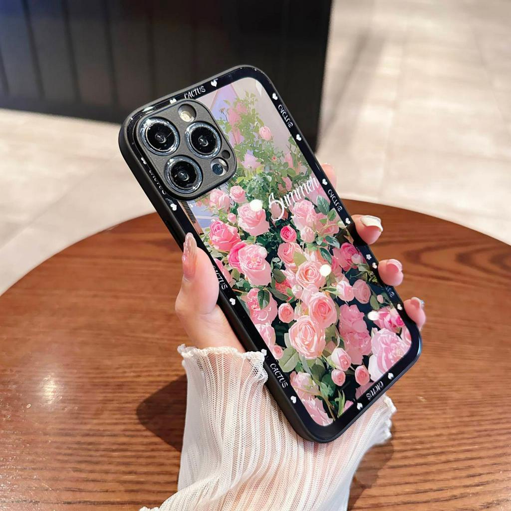 Ôp Điện Thoại Kính Cường Lực Hình Hoa Hồng Cho iphone 15 11 12 13 14 pro max 7 8 14 plus x xr xs max Ốp