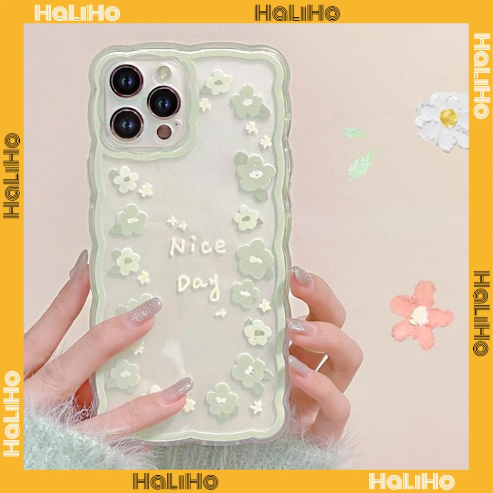 iPhone Case Silicone Soft Case Clear Case Wave Airbag Shockproof Camera Cover Protection Green Flower Compatible For iPhone 11 iPhone 13 Pro Max iPhone 12 Pro Max iPhone 7 Plus