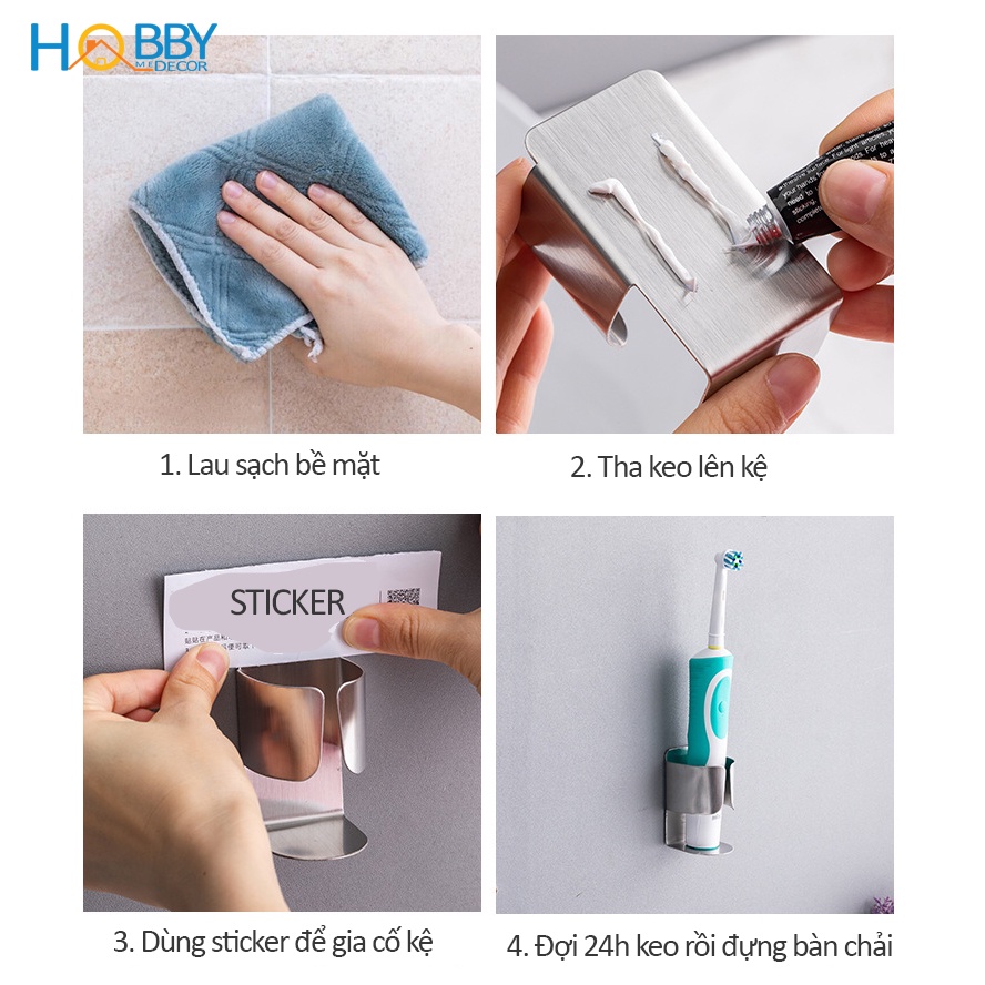 Kệ đựng bàn chải điện, kem đánh răng HOBBY Home Decor DK1 Inox 304 dán tường - kèm keo dán Sealant fix