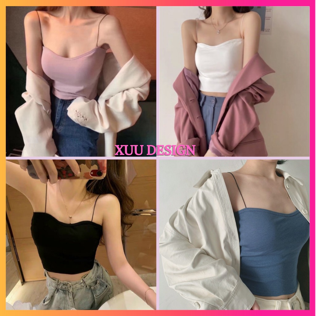 Áo 2 dây mảnh croptop Xuu Design, Áo hai dây sợi bún có đệm ngực kiểu dáng thời trang AD01