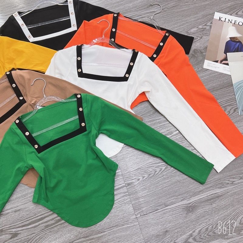 Áo cổ vuông vạt bầu phối nút 2 bên sang chảnh A15..