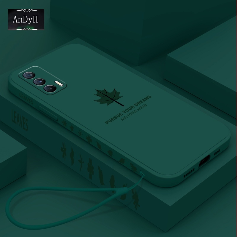 Ốp điện thoại silicon nhám họa tiết lá phong đơn giản có dây đeo cho Oppo Realme Xt Gt X2 Q3 Pro Q3I V13 V15 Realme 8 5g