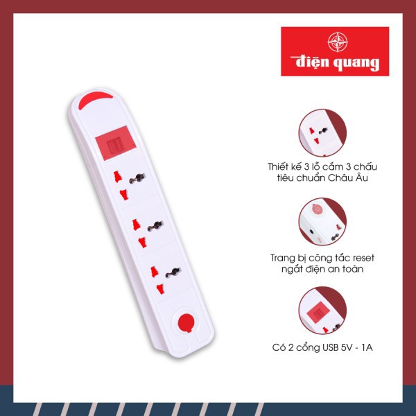 Ổ CẮM CÓ USB 5M DÂY ĐIỆN QUANG USB