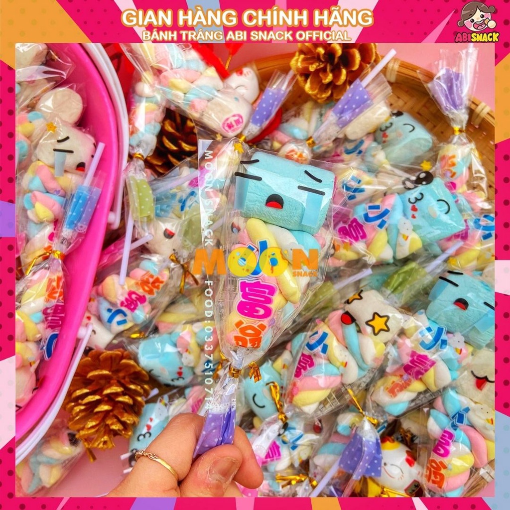 Kẹo bông cây Marshmallow trong giỏ hình biểu cảm ngộ nghĩnh