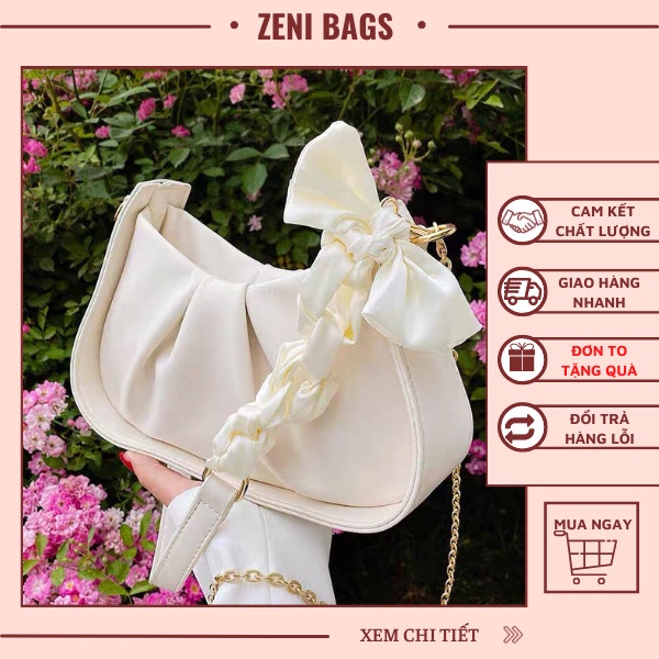 Túi Xách Nữ Kẹp Nách,phụ kiện Dây Nơ Dây Da Dài ZENI BAGS mã H1