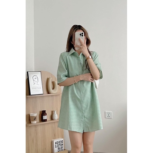 Váy sơ mi chất vải lạ - ĐẦM POLO SUÔNG có dây nơ