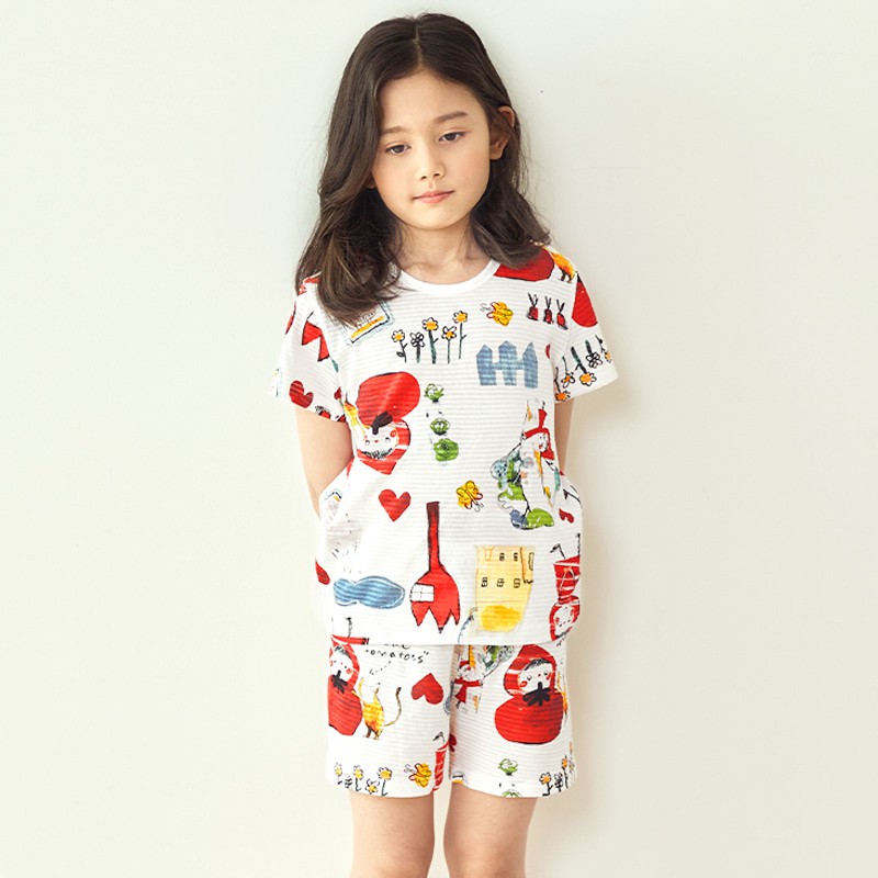 Đồ bộ ngắn tay quần áo thun cotton giấy mặc nhà mùa hè cho bé gái Unifriend Hàn Quốc U3016