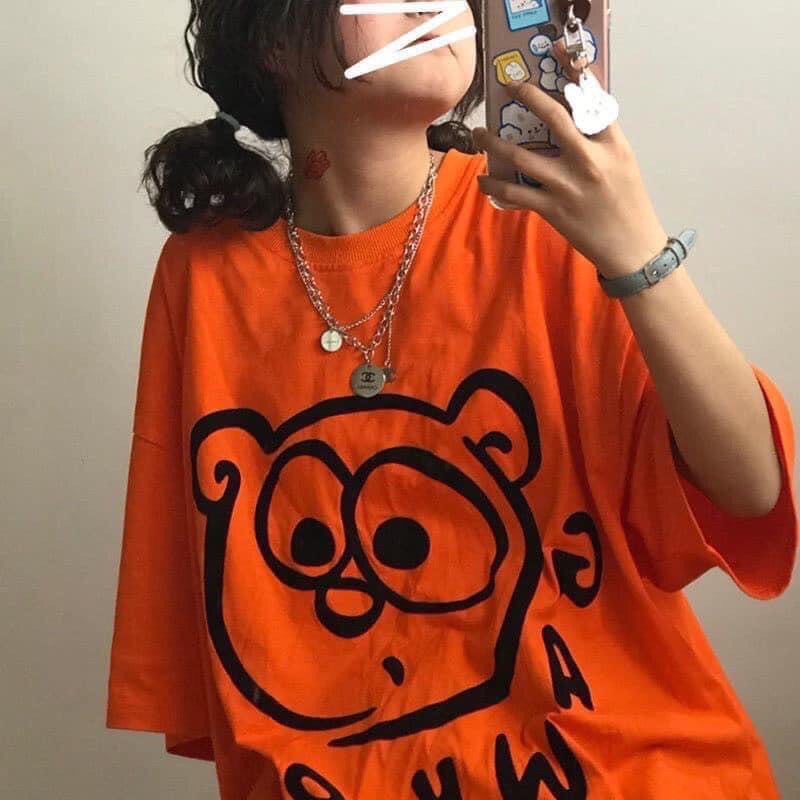 Áo phông tay lỡ unisex cam tươi hình gấu cute (annstore)