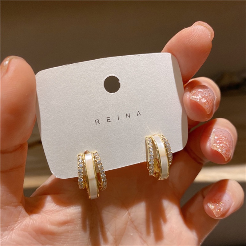 Bông Tai Ba Lớp Mạ Bạc 925 Đính Đá Zircon Thời Trang Cho Nữ