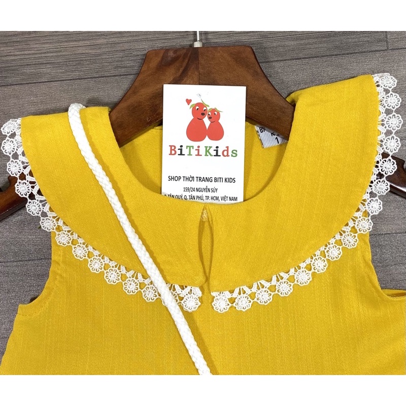 Đầm bé gái,váy trẻ em phối 3 màu vải Linen cao cấp kèm túi siêu xinh cho bé ,BITIKIDS size 0 đến 8 tuổi.