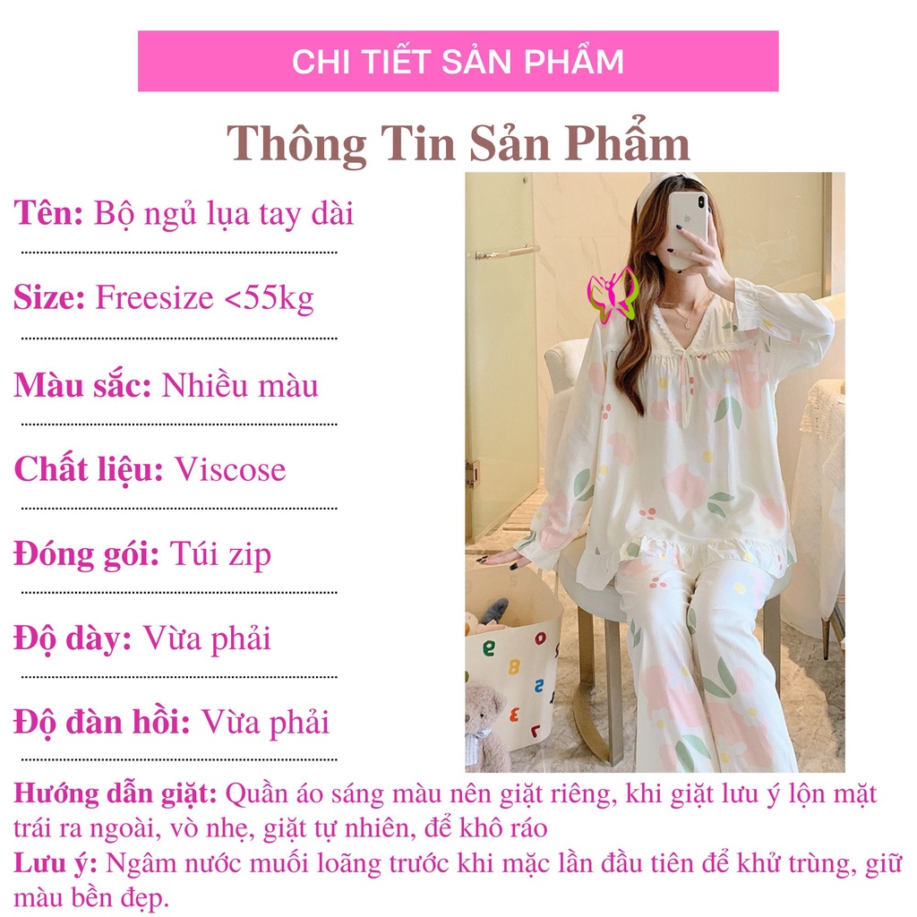 Bộ ngủ lụa dễ thương tay dài cao cấp, trẻ trung, thoải mái, thoát mát (MS 09040) Anna Shop