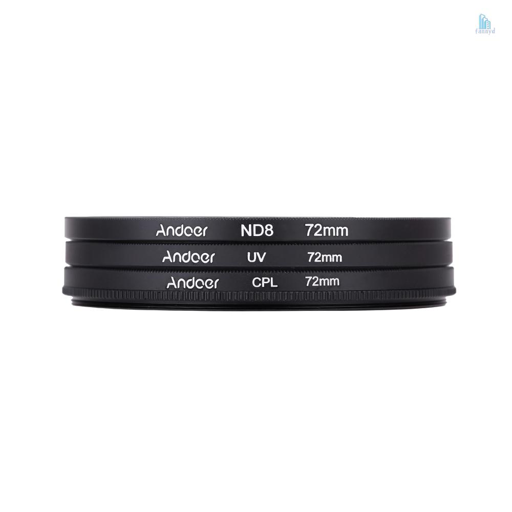 Bộ lọc ống kính máy ảnh Andoer 72mm UV+CPL+ND8 ND8