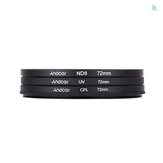 Bộ lọc ống kính máy ảnh Andoer 72mm UV+CPL+ND8 ND8