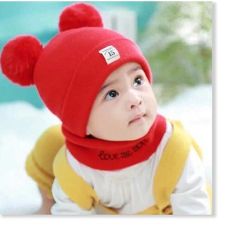 Bộ khăn và mũ len 2 lớp mềm mại cho bé từ 3 tháng đến 3 tuổi