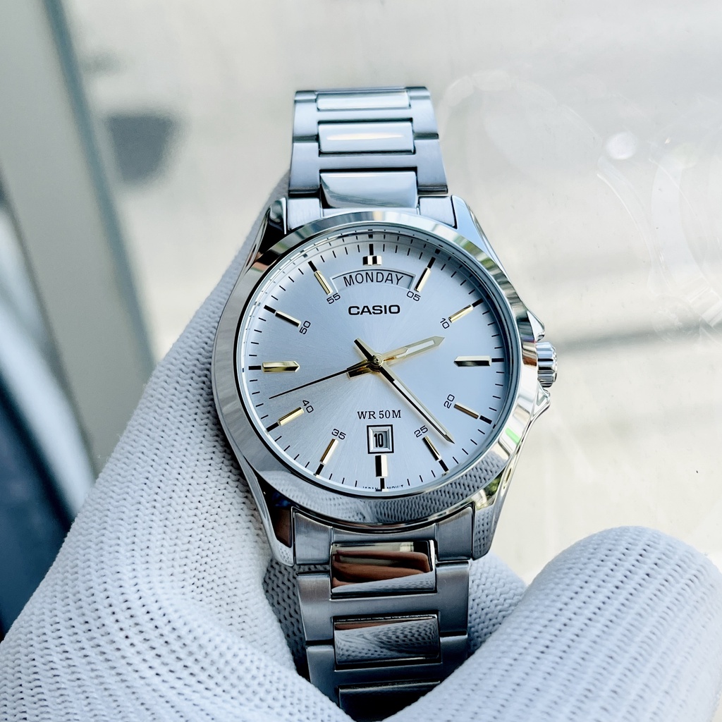 Đồng hồ nam sang trọng Casio MTP 1370D Dây thép mặt Đen - Trắng chống nước 5ATM Bảo hành 1 năm Hyma watch