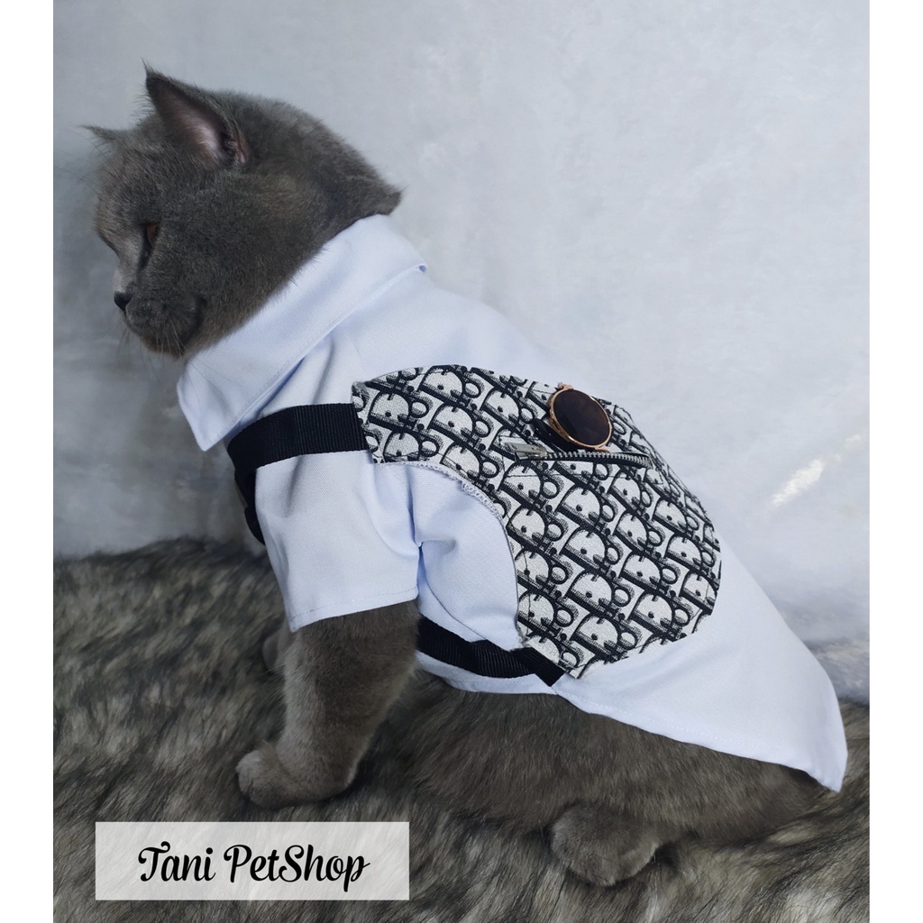 Áo Sơ Mi Trắng Kèm Túi Đeo Chéo Cho Chó Mèo - Quần Áo Thú Cưng