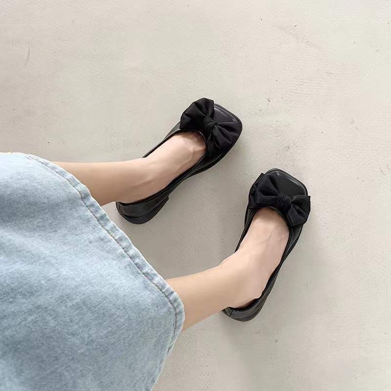 Giày Lười Da Đính Nơ Phong Cách Retro Anh Quốc Cho Nữ