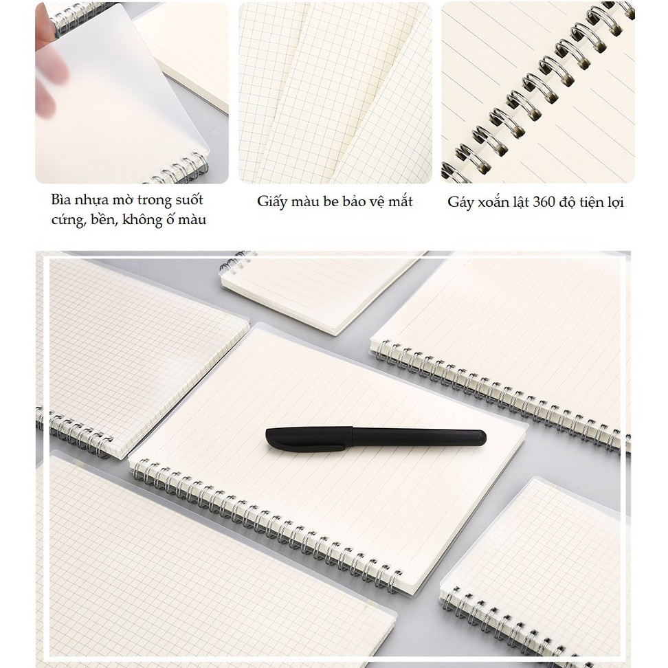 [Ảnh Chụp Thật] Sổ Tay Bìa Nhựa Cứng Gáy Xoắn Lò Xo Còng B5/A5/A6 Trong Suốt Vở Bullet Journal Giấy Cực Đẹp - RosyPosy