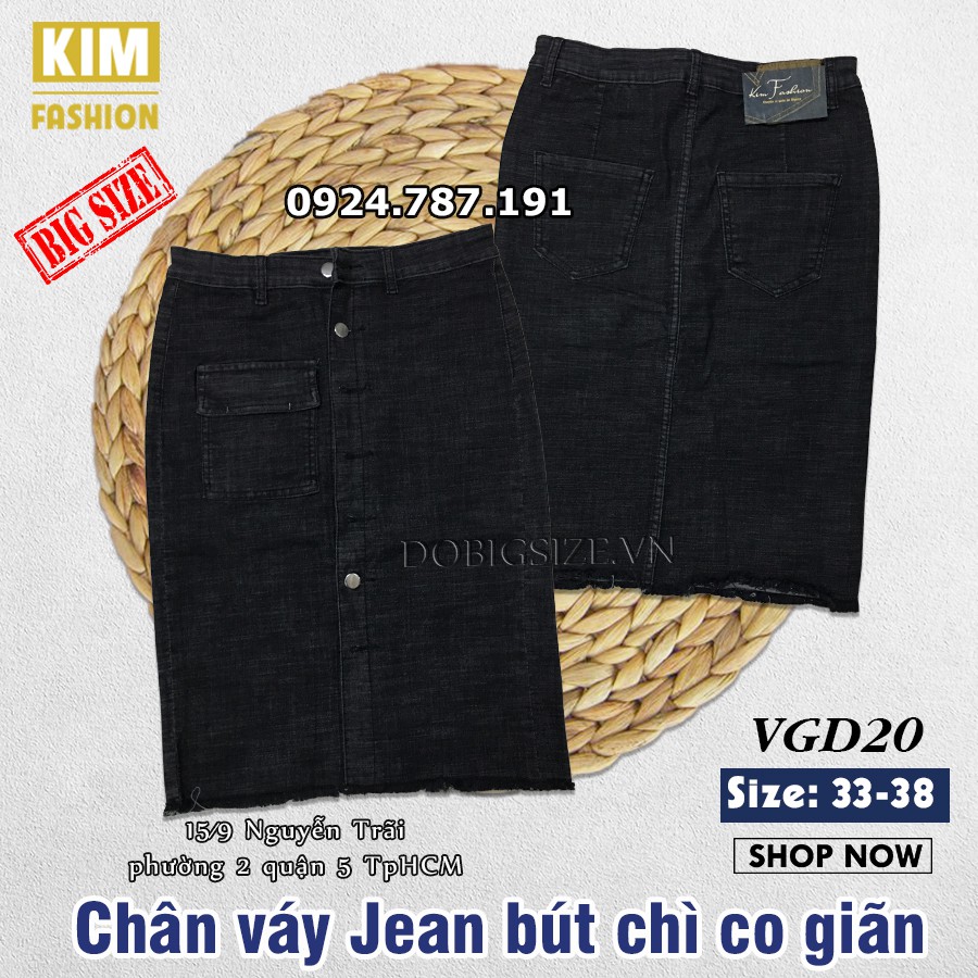 Chân Váy Jean Bút Chì Bigsize Co Giãn VGD20 size 33-38