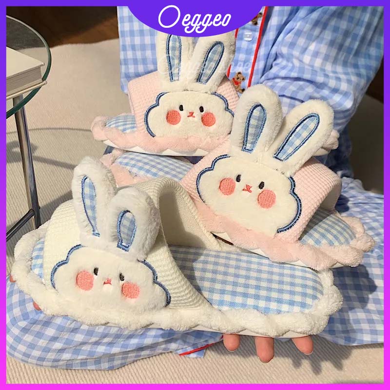 Oeteo Dép Đi Trong Nhà Bằng Vải cotton Lanh Mềm Mại Hình Chú Thỏ Xinh Xắn Cho Nữ