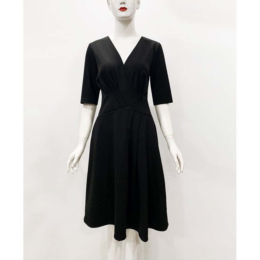 [Big Size] Đầm Xòe Công Sở Nữ, Kiểu Đầm Xòe Tay Lỡ Cổ Đắp Chéo Phối Eo Cách Điệu, Đầm Công Sở Nữ | Thời Trang Công Sở