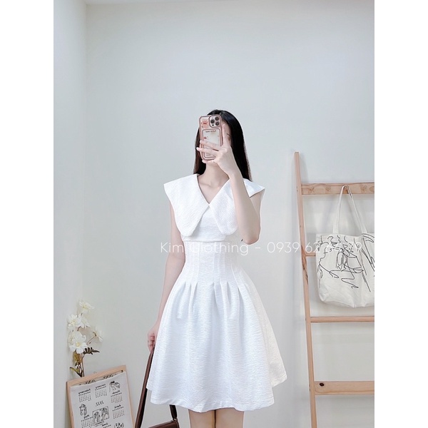 [Hàng sẵn - Hình thật] Đầm gấm xược cổ sen sát nách li eo dáng mini xoè xinh xắn