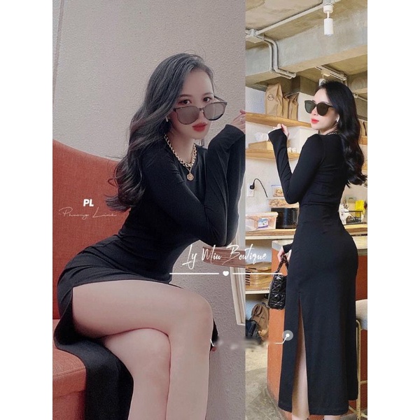 Váy ôm body xẻ cạnh tay xỏ ngón