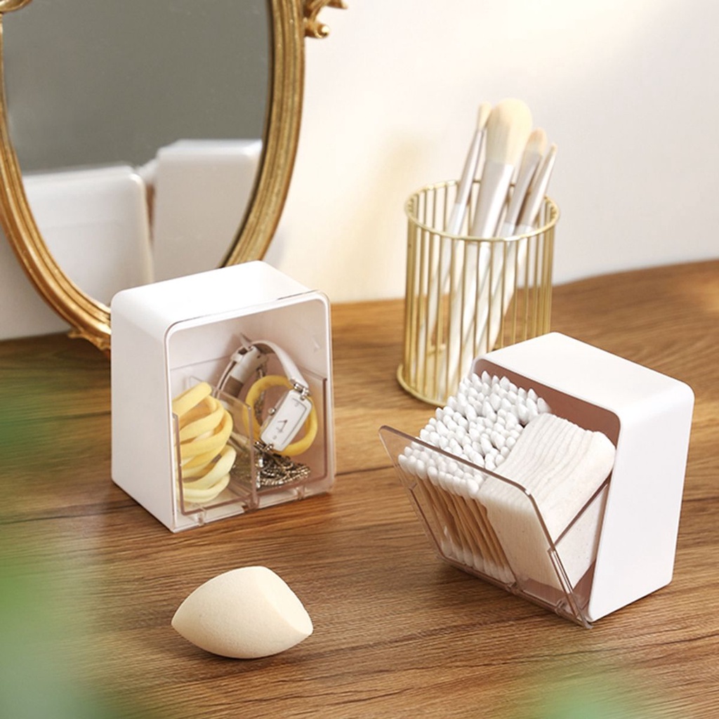 Hộp đựng tăm bông / mỹ phẩm gắn tường bằng acrylic trong suốt chống bụi có nắp đậy tiện lợi