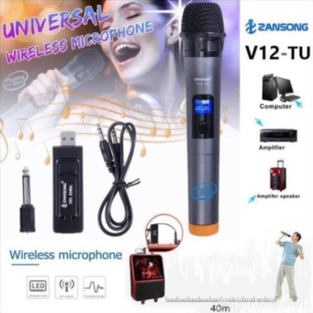 Micro Karaoke không dây V12+V10 cho loa kéo Daile / Aige / Zansong / Shuae V12 có màn hình LCD