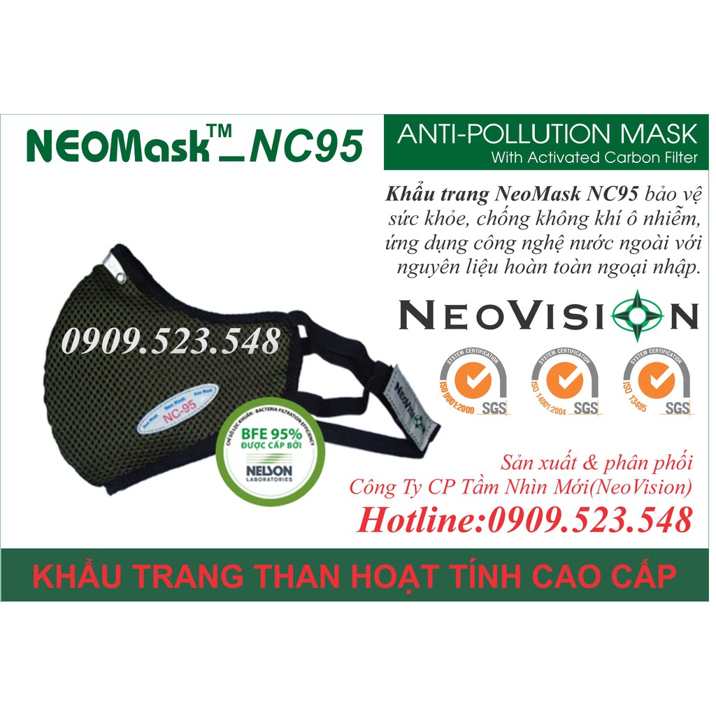 Khẩu trang NC95, khẩu trang than hoạt tính cao cấp Neovision lọc bụi chống không khí ô nhiễm, khí thải, khói xe