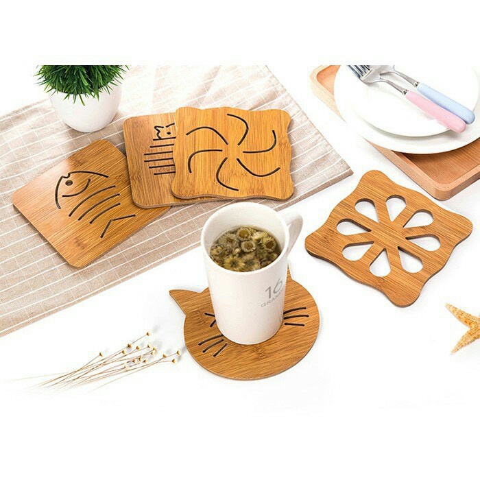 Tấm lót bàn ăn gỗ chống nóng nhiều hình, phụ kiện trang trí bàn ăn DEXI