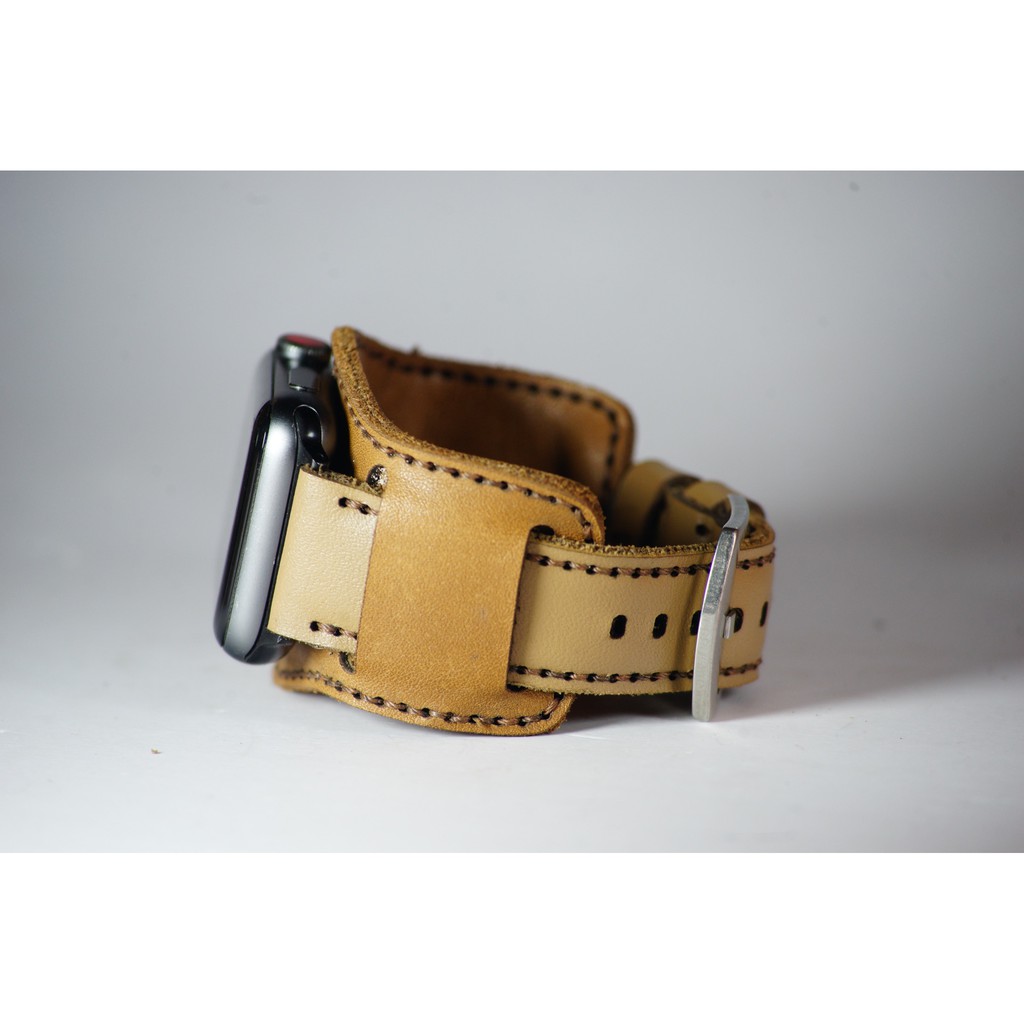 Combo Dây đồng hồ RAM Leather vintage B2 1986 da bò thật màu vàng quân đội vintage