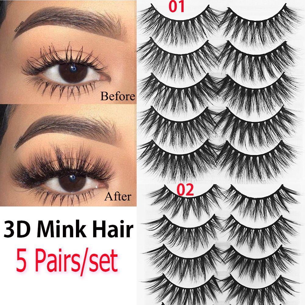 Bộ 5 Cặp Lông Mi Giả Skans SKONHED Có Thể Tái Sử Dụng Kèm Keo Làm Dày Lông Mi 3D Mềm Mại
