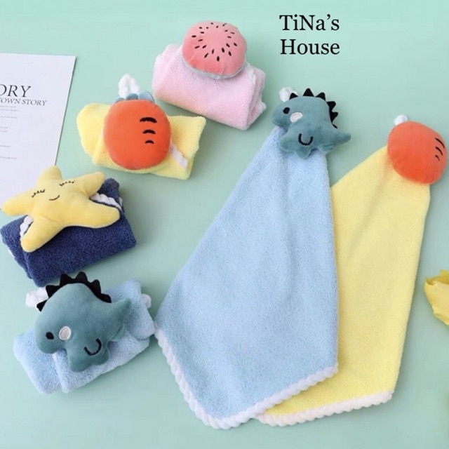 Khăn lau tay nhà bếp, phòng tắm treo tường thấm hút nhanh hình thú dễ thương có kèm móc treo tiện dụng - TiNa’s House