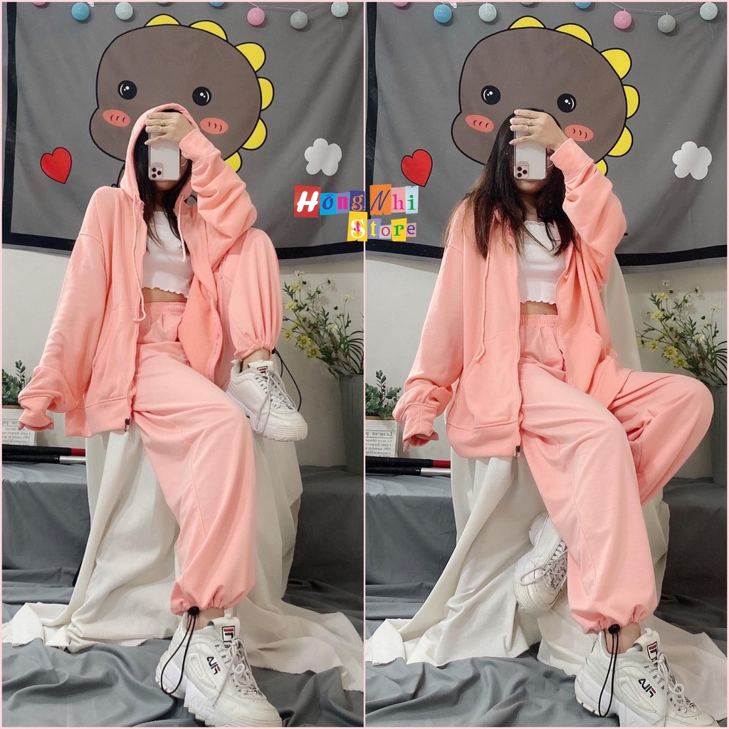 Quần Jogger Basic Ulzzang Unisex Jogger Trơn Dây Rút Lai Ống Rộng Màu Hồng Nhạt - MM