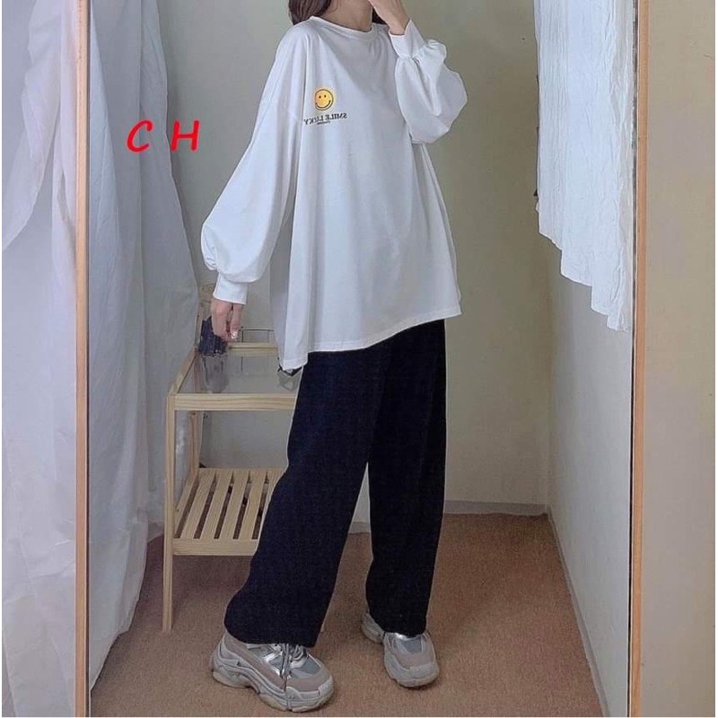 [Mã FAMARAL1 giảm 10K đơn 50K] Sét áo mặt cười smiler bo tay da cá+quần xuông CH11