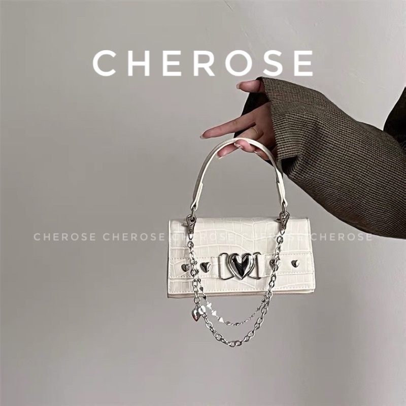 CHEROSE Túi xách nữ trái tim mix dây xích tròn xinh xắn