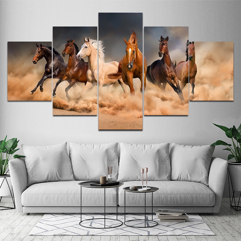 Set 5 Tranh Vải Canvas Treo Tường Trang Trí Hình Ngựa Không Khung