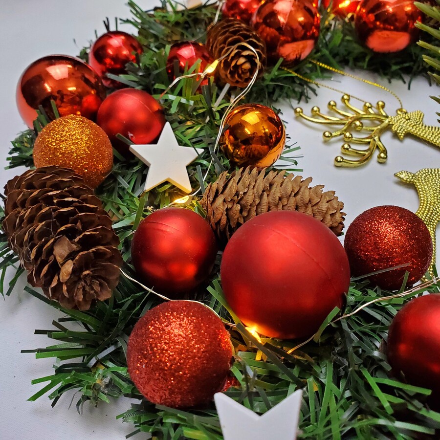 Vòng Hoa Trang Trí Noel D43 size 40cm Tặng Kèm Đèn, Vòng Nguyệt Quế Giáng Sinh