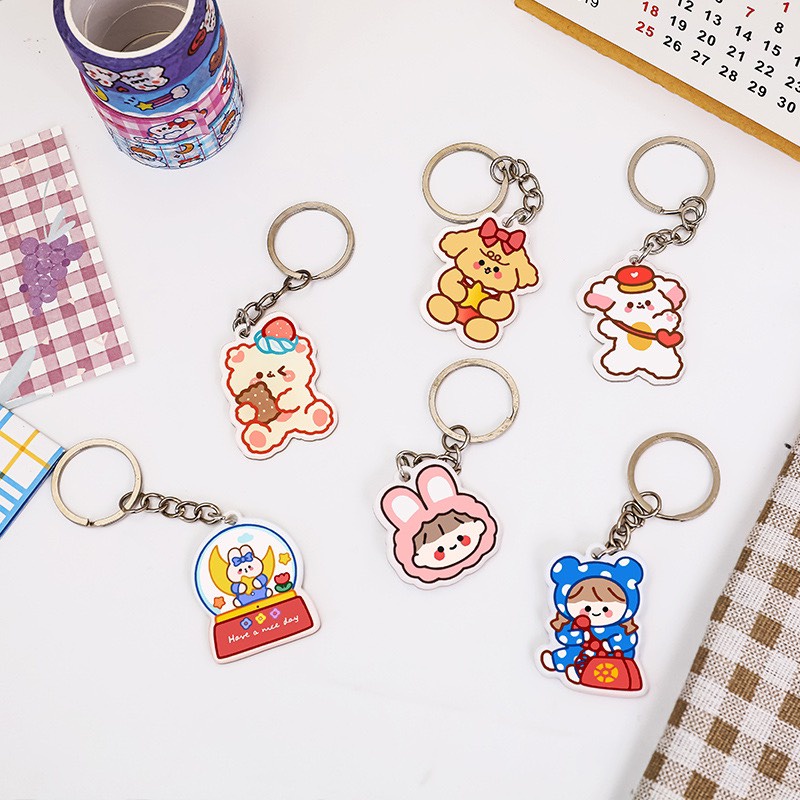 Móc treo chìa khóa Mica họa tiết cute ngộ nghĩnh, Móc khóa trang trí balo túi xách xinh xắn